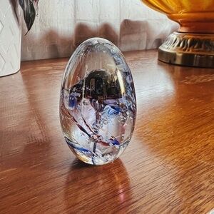 1980s Mt. St. Helens Iridescent Glass Egg Paperweight | Art Glass